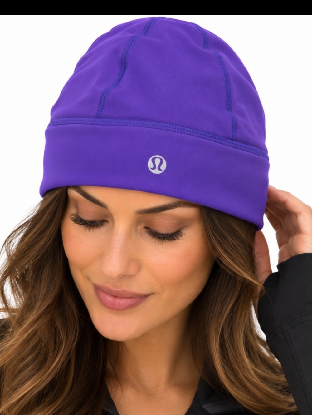 Lululemon Purple Running Athletic PerformanceBeanie Reflective Logo Athletic Hat